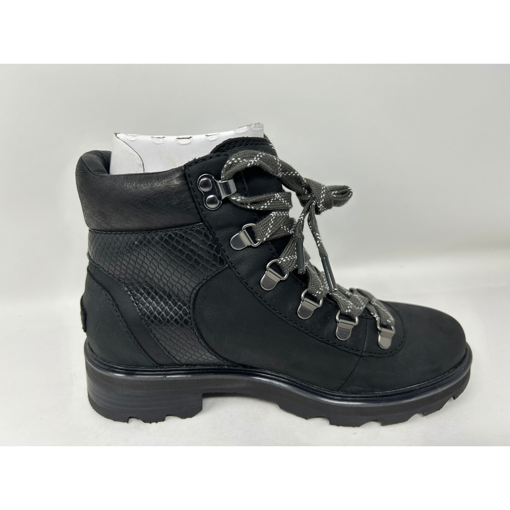 Sorel Lennox Hiker Boots Womens Black Waterproof Leather Snake Embossed Lace 7.5 - Picture 3 of 11